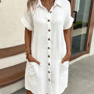 AVP PASSION: V-Neck Pocketed Cotton-Linen Mini Dress