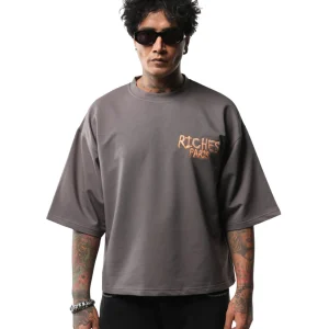 TSHIRT RICHES PARIS CROP DOG GRILLZ GRIS
