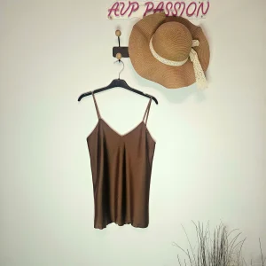 AVP PASSION Top satiné femme été marron col V sans manches