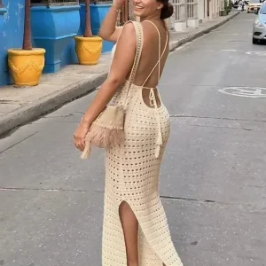 AVP PASSION: Tassel Knit Beach Maxi Dress Cover-Up