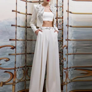 AVP PASSION: Rhinestone Beaded Wide-Leg Suit Set