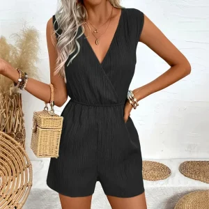 AVP PASSION: Cross V-Neck Sleeveless Summer Romper for Women