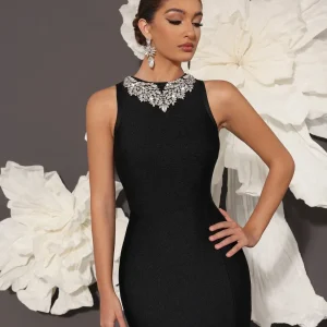 AVP PASSION: Hand-Embellished Luxury Black Bandage Gown