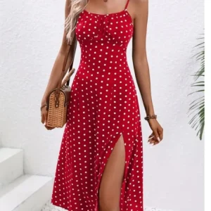 AVP PASSION: 2024 Polka Dot Spaghetti Strap Midi Dress
