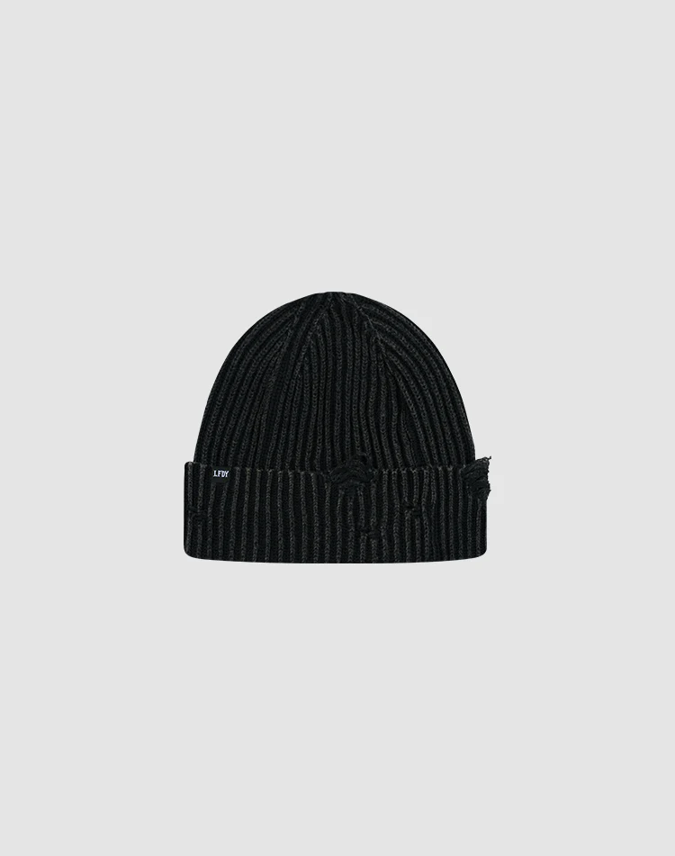 Distressed Rib Knit Beanie – Image 2