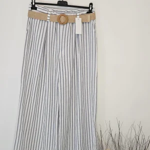 AVP PASSION Pantalon été lin rayé femme taille haute large bohème avec poches