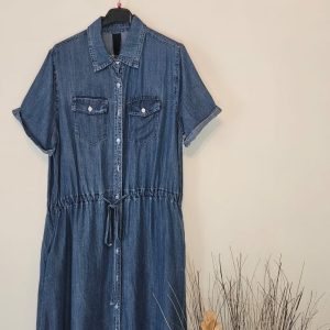AVP PASSION Robe en jean femme été babydoll manches courtes boutonnée