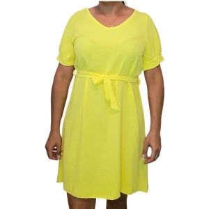 AVP PASSION-Robe Jaune Fluide Femme avec Ceinture – Taille Unique – Dos Croisé