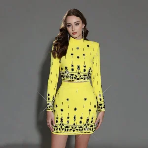 AVP PASSION: Yellow Crystal Diamond Two-Piece Party Set