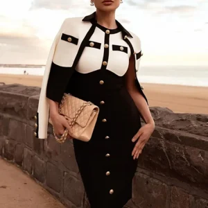 AVP PASSION: Sleeveless Black & White Bandage Dress