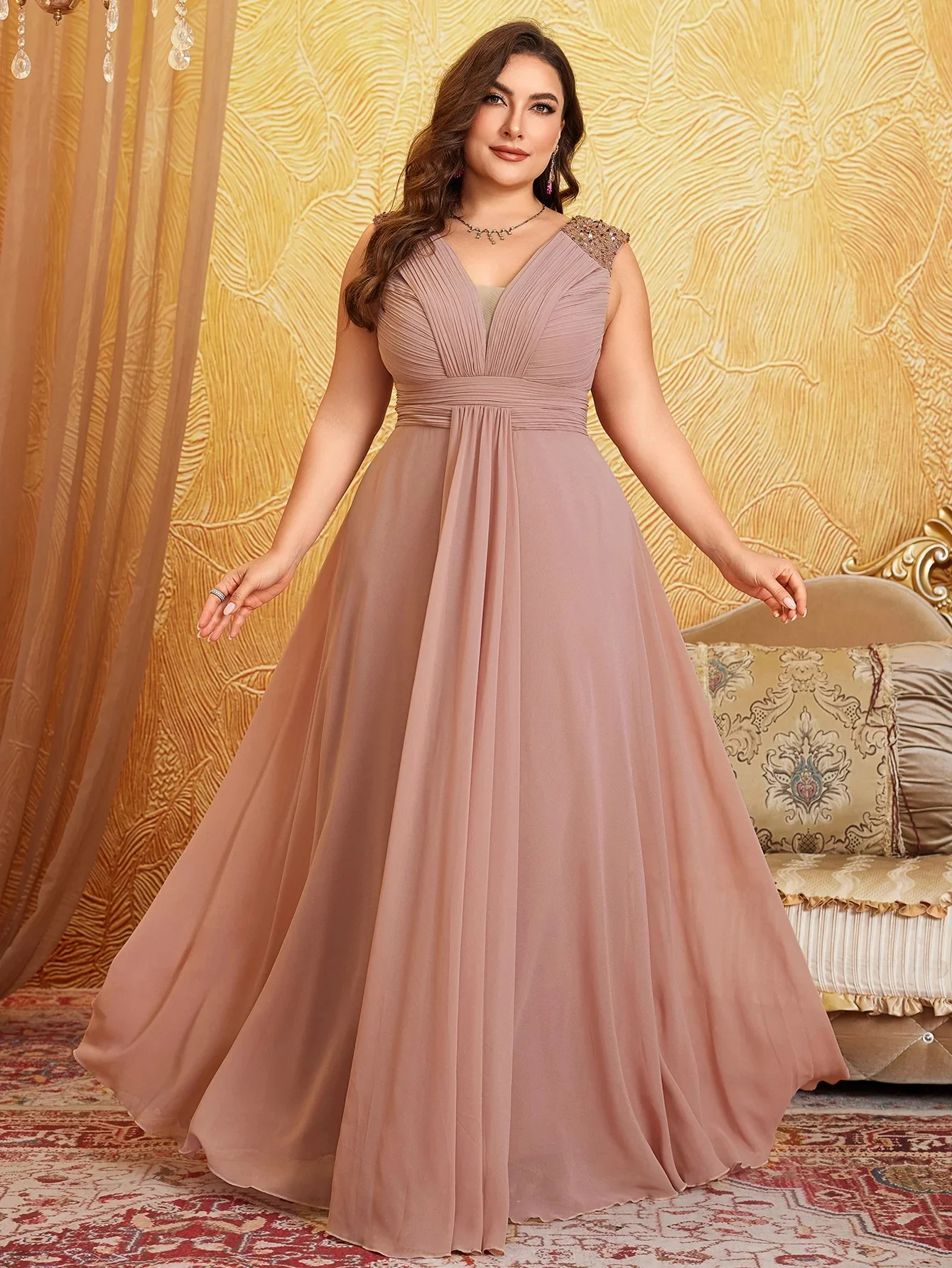 AVP PASSION – Robe Longue Col V Pailletée en Mousseline – Image 3