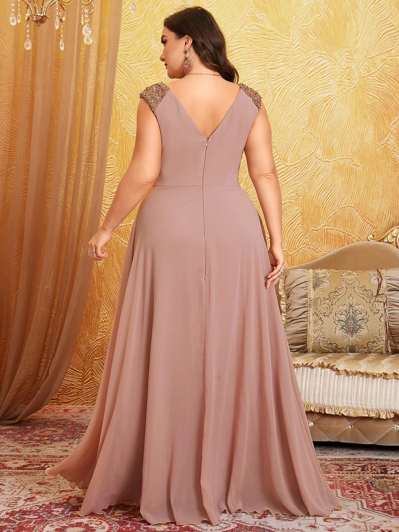 AVP PASSION – Robe Longue Col V Pailletée en Mousseline – Image 6