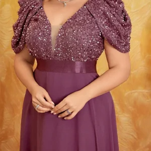 AVP PASSION – Robe de Soirée Col V à Manches Bouffantes