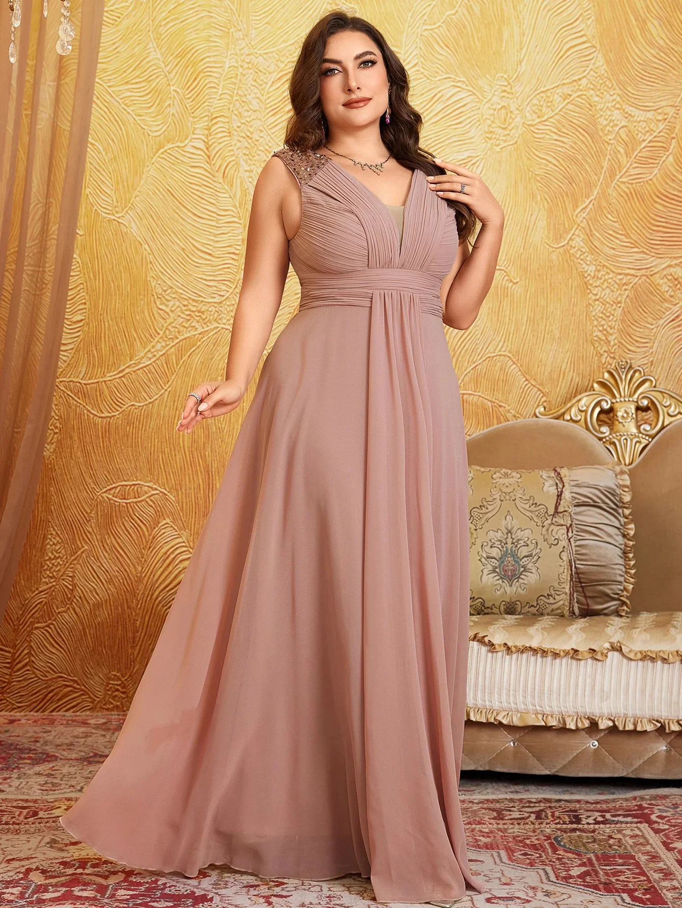 AVP PASSION – Robe Longue Col V Pailletée en Mousseline – Image 4