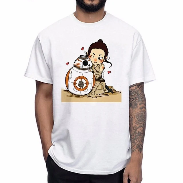 T-SHIRT STAR WARS DESSIN BB-8 et Rey