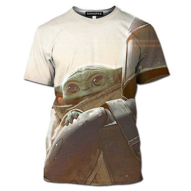 T-SHIRT STAR WARS BÉBÉ YODA AVEC MANDALORIAN